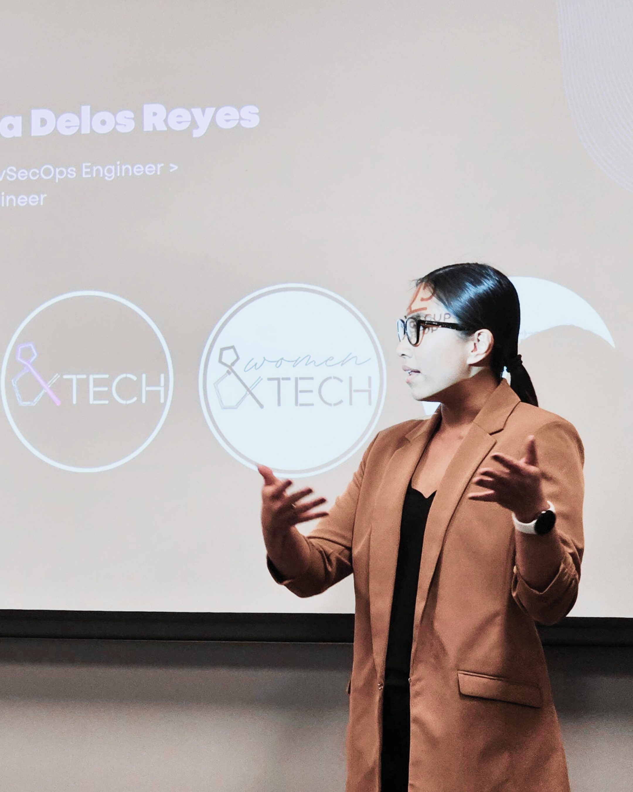 Katrina speaking at Women&TECH event - professional presentation